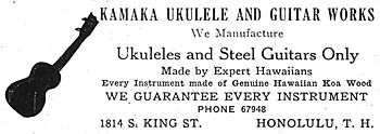 Kamaka Advertisement circa 1918